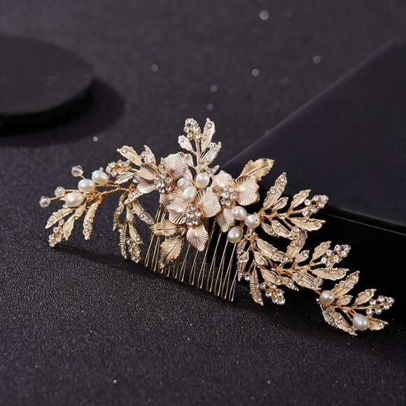 Wedding Hair Comb Alloy Rhinestone Bridal Hair Accessory Gold Comb main image 4